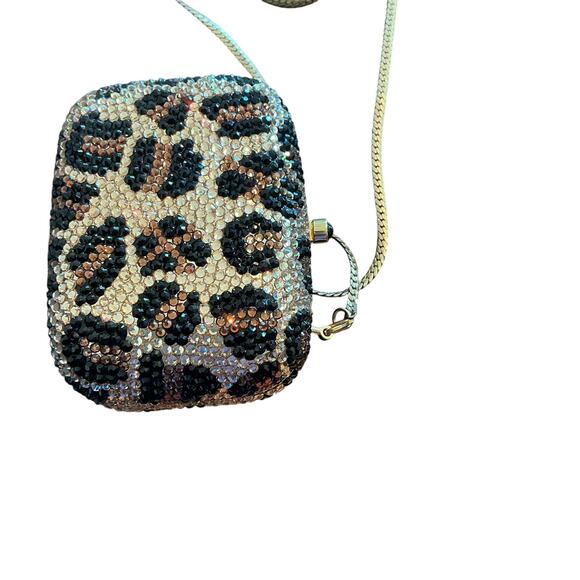 Mini Crystallized Embellished Evening Shoulder Bag Clutch Purse Leopard Gold - Picture 7 of 16